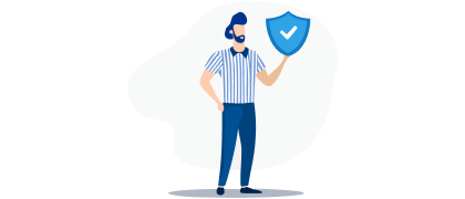 arbitro assicurativo illustrazione che rappresenta un arbitro che sorregge un logo che rappresenta il concetto di assicurazione